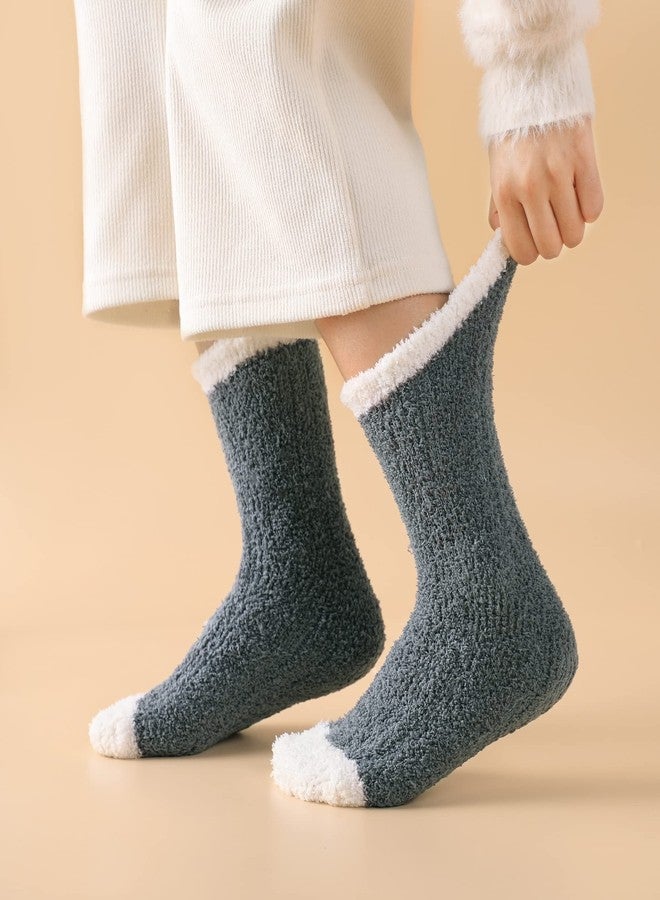 Premillow 5 Pairs Fuzzy Socks for Women, Winter Fluffy Socks Womens, Soft Cozy Warm Slipper Sock Home Sleeping Sock - Image 5